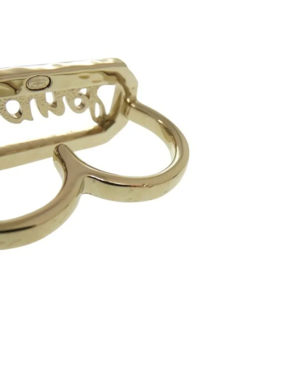 Chanel Double Finger L23 B Metal Stone Faux Pearl Gold Ring
